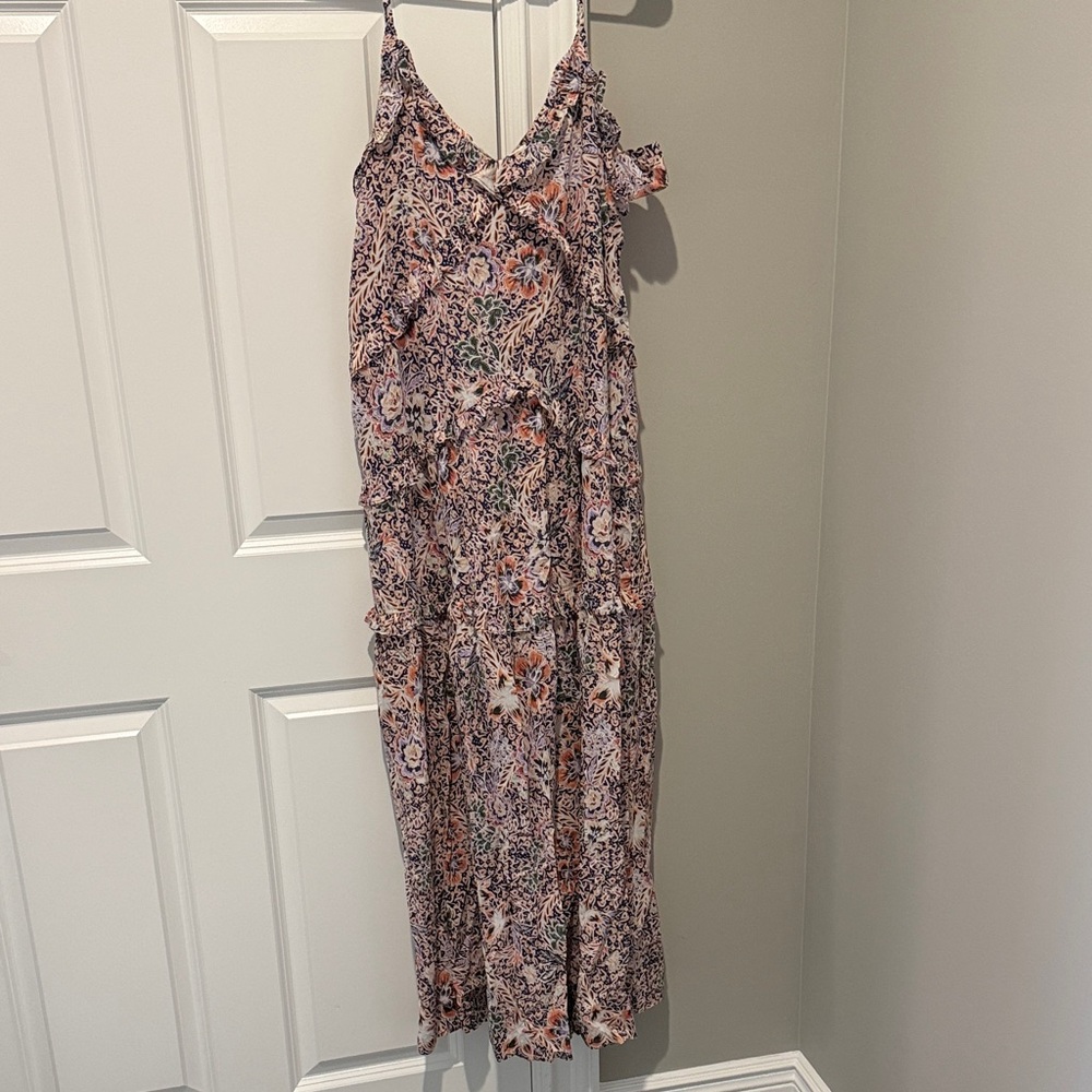 Rebecca Minkoff Navy Floral Print Maxi Dress with Pink and Orange Accents